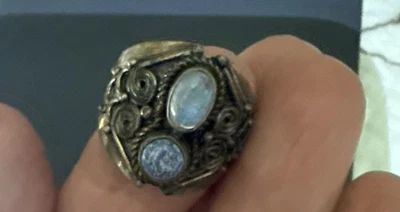 Anillo de plata de ley 925 con piedras preciosas de topacio azul y piedra lunar joyería de aniversario Foto 1 de 4