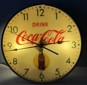 Vintage 1950er Coca Cola beleuchtete Pam elektrische 15" Uhr Flasche gelber Punkt Kreis - Bild 1 von 10
