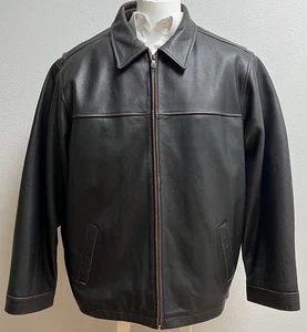 Vintage 90s Sonoma Lined Heavy Brown Distressed Leather Bomber Jacket Men’s XXL - Bild 1 von 17