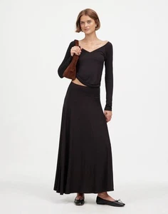 Falda midi Madewell Jersey costura asimétrica para mujer pequeña negra NT835 - Imagen 1 de 5