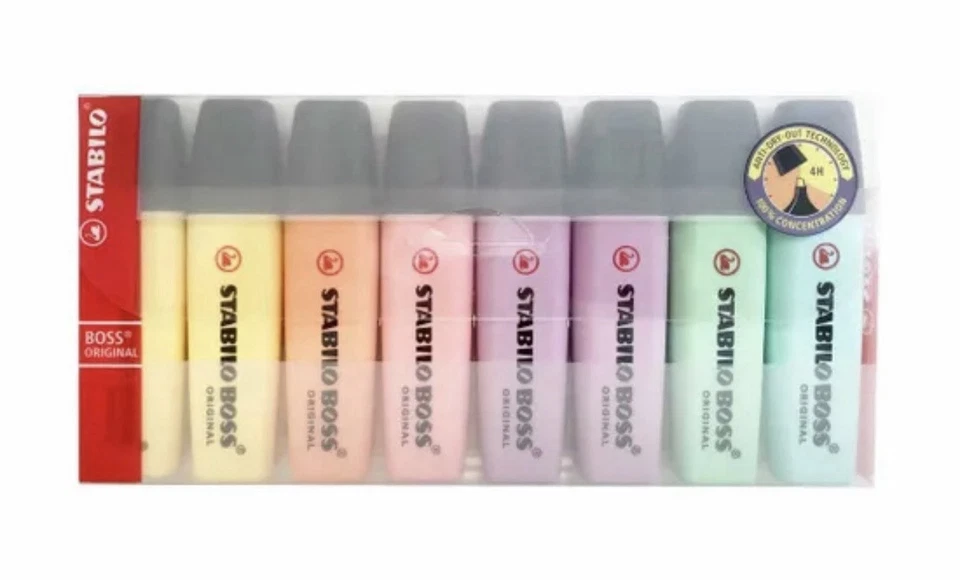 Highlighter - STABILO BOSS ORIGINAL Pastel - Pack of 8 - Assorted Colours