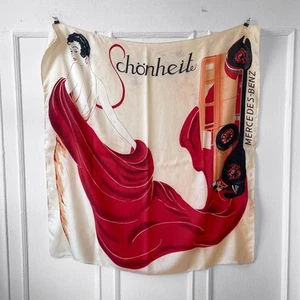 Large MERCEDES BENZ Flapper Silk Scarf Schonheit Shawl 20s Mecedes-Benz Vehicle - Picture 1 of 8