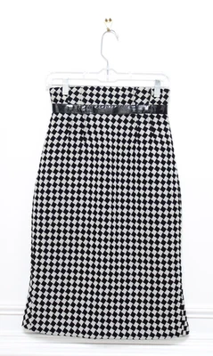 Falda midi vintage Tracy Reese negra blanca a cuadros de lana línea A talla 4 retro Foto 1 de 4