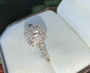 Doppelter Halo 2,25 kt Diamant 14 kt Weißgold simulierter Verlobungsring in... - Bild 1 von 3