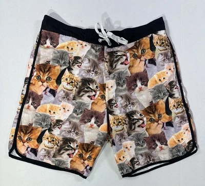 Bioworld Men’s XXL Cat Print Swim Trunks Funny Kitten Board Shorts Mesh - Image 1 of 3