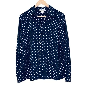 Blusa Camisa Rachel Zoe Mediana Azul Marino con Lunares Blancos Elástica Abotonada - Imagen 1 de 6