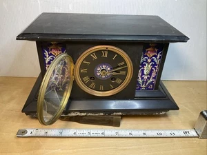Antique Japy Freres Med D’Honneur Black Marble & Tile Mantel Clock - Picture 1 of 15