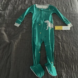 Carters 1 Stck. Dinosaurier eng anliegender Baumwoll-Footie Pyjama Junge Schlafanzug Baby grün neu mit Etikett - Bild 1 von 5