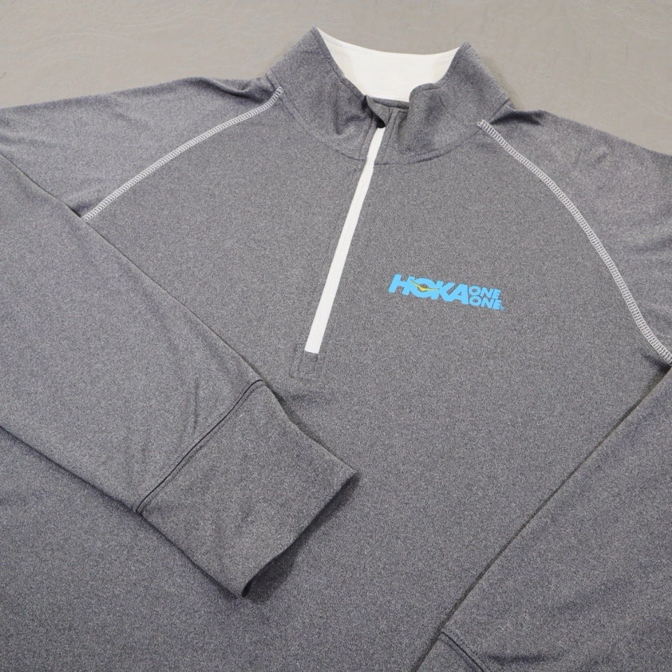 Hoka One One 1/4 拉链套衫男式 XL 灰色衬衫运动性能弹力 — 第 1/4 张图片