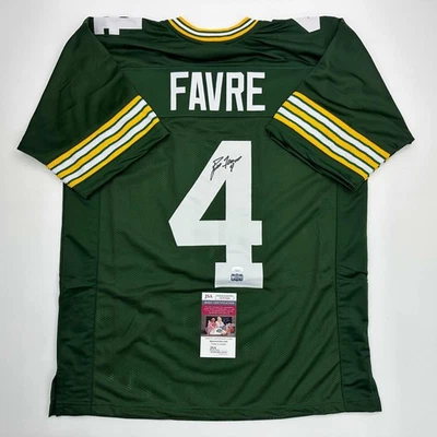 Camiseta de fútbol americano verde autografiada/firmada Brett Favre Green Bay certificado de autenticidad JSA Foto 1 de 4