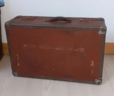 Ancienne Valise En Bois /Cuir/Cuivre 54,5 X 34,5 Cm - Photo 1/4