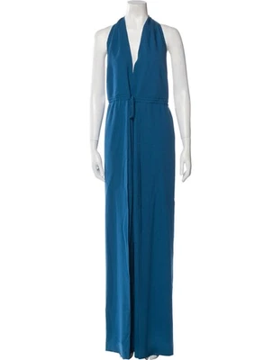 VALENTINO 100% Virgin Wool Blue Crepe Tie-Up Halter Neck Backless Jumpsuit  40 - Image 1 of 4