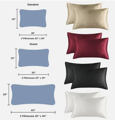 Funda de almohada de satén de seda para piel de cabello funda de almohada de seda estándar Queen King paquete de 2 Foto 1 de 4