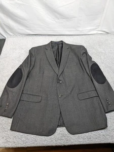 Club Room Mens Blazer 48L Gray Plaid Classic Fit 2 Button Elbow Patches - Picture 1 of 17