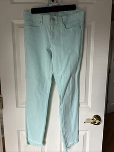 Lilly Pulitzer South Ocean High-Rise Skinny Jeans aqua blue sz 8 raw hem LOGO - Picture 1 of 12