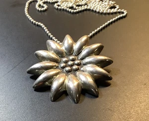 MWS 925 MEXIKO GROSSER SONNENSCHLIFF BLUME ANHÄNGER/BROSCHE 30” 925 ITALIEN STAB PERLENKETTE - Bild 1 von 8