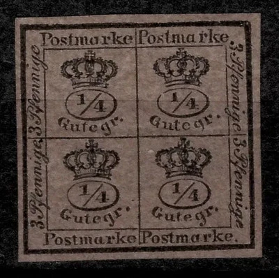German States Braunschweig 1857 Block of Four ¼-Stamps ☀ Unused stamp MNG - Image 1 of 2