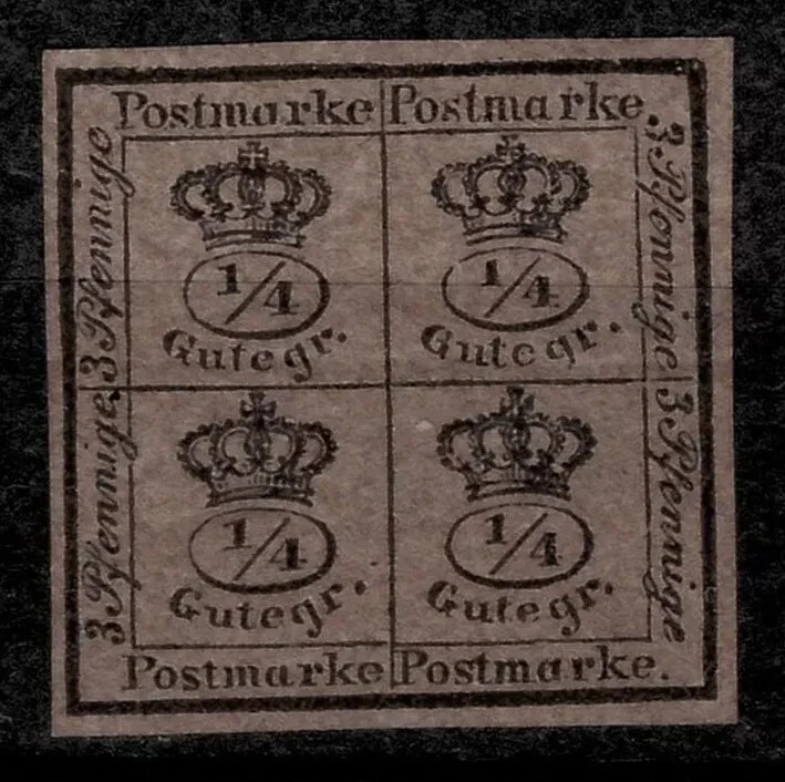 German States Braunschweig 1857 Block of Four ¼-Stamps ☀ Unused stamp MNG - Image 1 of 2