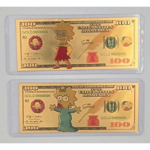 Billete de novedad Maggie Simpson y Lisa Simpson chapado en lámina de oro 24k - Imagen 1 de 6