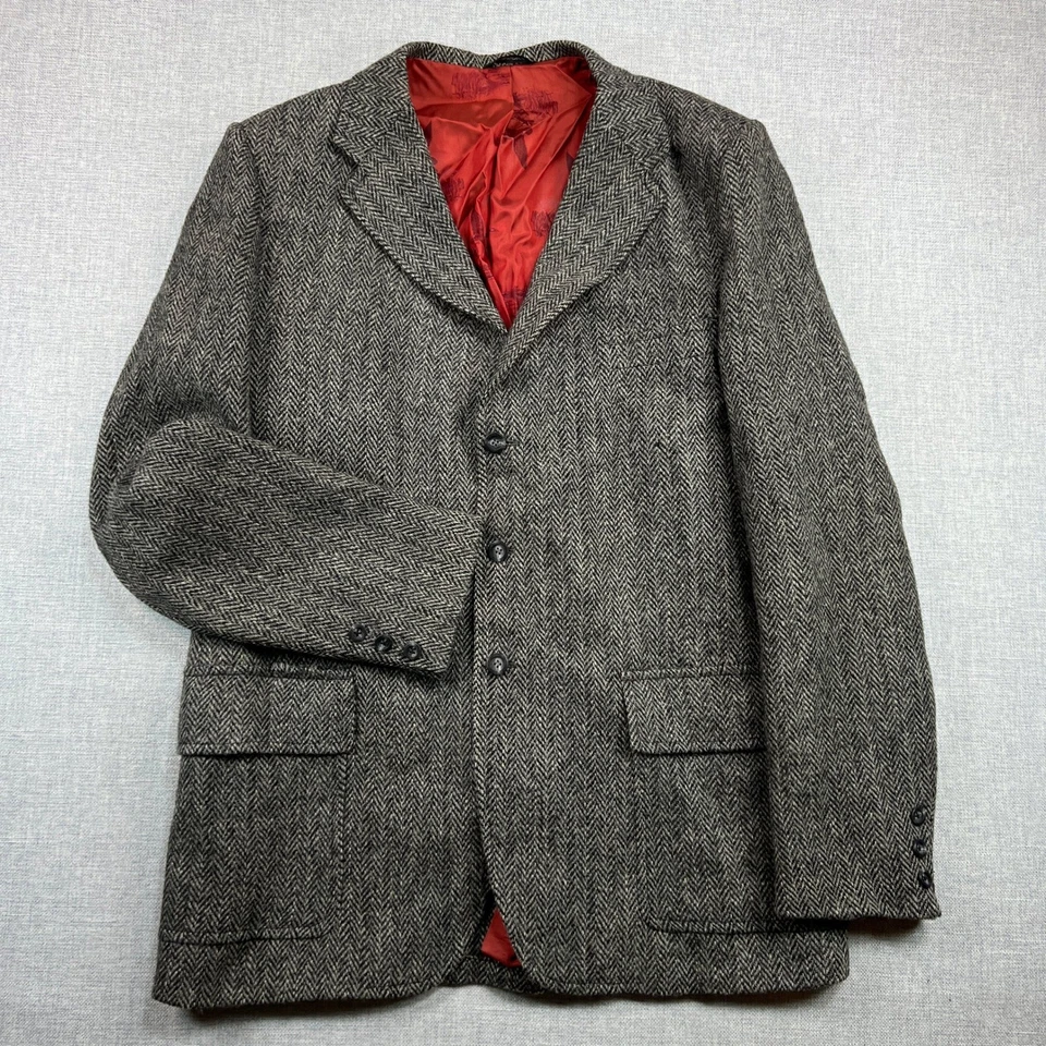 Abrigo Deportivo De Colección Eddie Bauer Harris Tweed Hombres 44L Gris Lana Espiga Escocés Foto 1 de 4