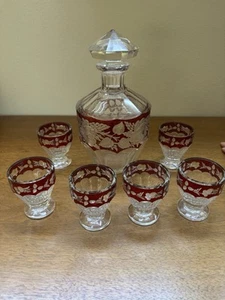 Vintage Karl Palda Czech decanter set. Hand Cut Art Deco Crystal W/6 Glasses - Picture 1 of 6