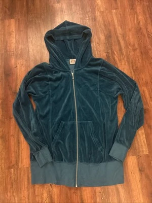 En muy buena condición Juicy Couture 1X Turquesa Terciopelo Cremallera Sudadera con Capucha Y2K Chándal Foto 1 de 4