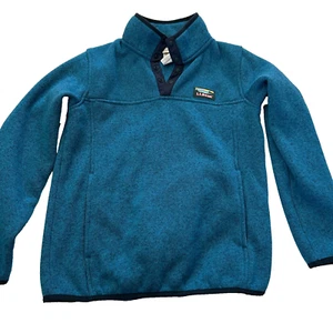 L.L. Bean Pullover Sweater Unisex Kid M(10-12) Blue Green Fleece Long Sleeve - Picture 1 of 5