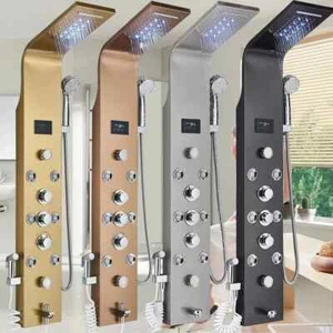 Pannello Doccia LED Acciaio Inox Rubinetto Doccia con Massaggio Nichel Silver/Nero Opaco - Foto 1 di 162