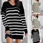 Dress With Cutout Women's Autumn And Winter Striped V Neck Long Sleeved Sweater
