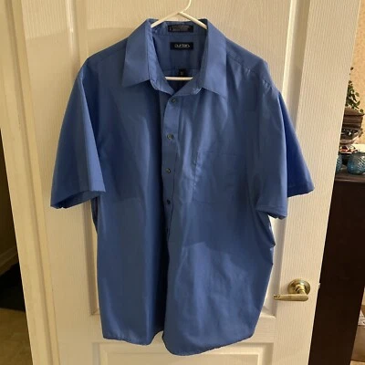Camisa de vestir azul puritana abotonada manga corta adulto hombre talla 18,5 grande Foto 1 de 3