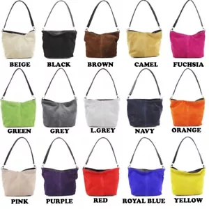 Bolso de hombro genuino italiano de cuero gamuza tamaño mediano estilo cubo - Imagen 1 de 21