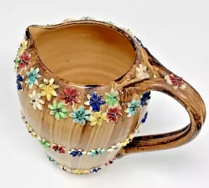 Vintage Decorated Italian Studio Pottery Jug Majolica Flowers 1950/60's 16cm H - Picture 1 of 7