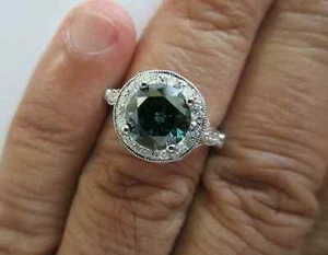 18K Gold Natural Diamond Engagement Ring Cent=2.20 Carats Fancy Green Value=$28K - Picture 1 of 11