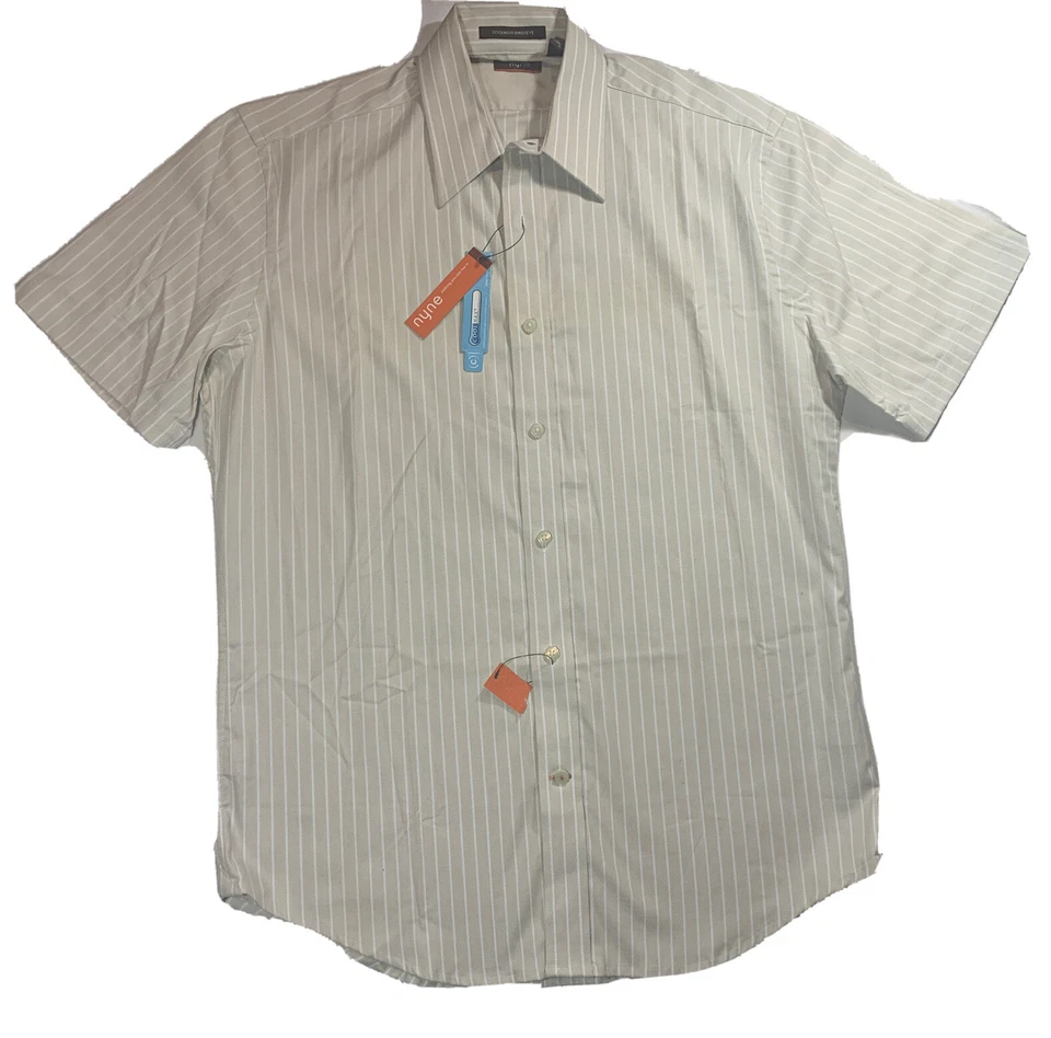 Camisa de vestir nyne talla M Coolmax beige a rayas nueva con etiquetas Foto 1 de 4