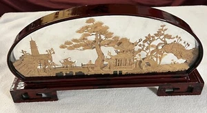 Vintage Hand Carved Chinese Cork Carving Oval Diorama - Picture 1 of 9