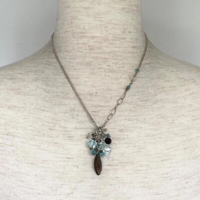 Sterling Silver 925 Two Strand Cable Chain Quartz Tassel Necklace Front Toggle - Image 1 of 4