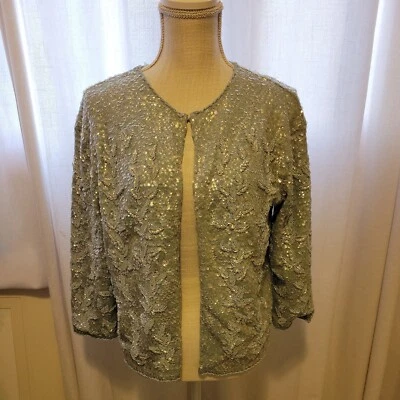 Vintage 50s Pale Blue Sequined  Crop Jacket 36 - Image 1 of 4