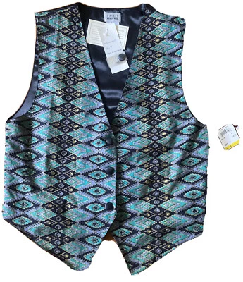 Southwestern Geometric Design w Beading Vintage Halsey Collection Vest Made Bali - Image 1 of 4