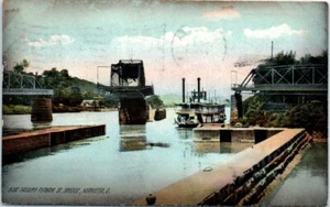 Barco postal 1908 OH que pasa bajo Putnam Street Bridge Marietta Ferry  - Imagen 1 de 2