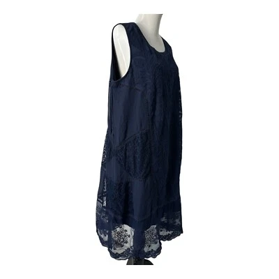 Soft Surroundings Dress (2X) Romantic Navy Blue Lace Embroidered Midi - Image 1 of 4