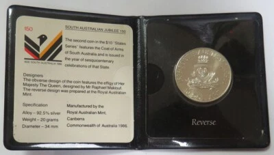 1986 SILVER SOUTH AUSTRALIA $10 JUBILEE COAT OF ARMS STATES SERIES - Image 1 of 4