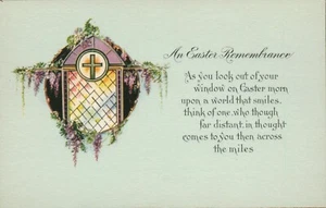Easter Remembrance Stained Glass Window Greenery Poem Easter Postcard - Picture 1 of 2
