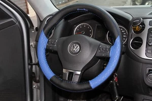 Stitch On Steering Wheel Skin Wrap Cover Blue & Black w/ Needle & Thread Set - Picture 1 of 6