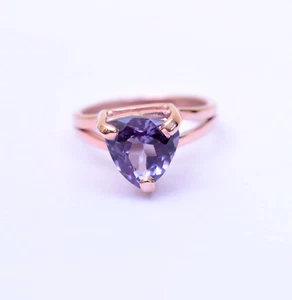 Anello Argento Acciaio 925 Acciaio 925 Cambiamento Colore Trilione Naturale Alessandrite CERTIFICATO - Foto 1 di 8