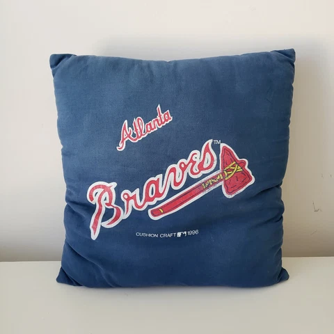 VINTAGE Atlanta Braves Cushion Craft Pillow 15x15 Blue MLB Baseball 1996 Preown Cover