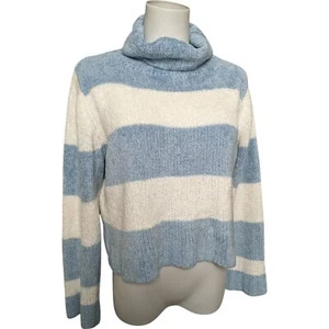 Vintage Y2k Bubblegum Denim Chenille Cropped Turtleneck Blue & White Stripe Sz S - Picture 1 of 5