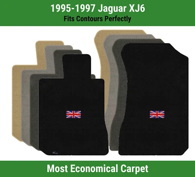Lloyd Velourtex Front Row Carpet Mats for '95-97 Jaguar XJ6 w/British Flag Logo - Image 1 of 4