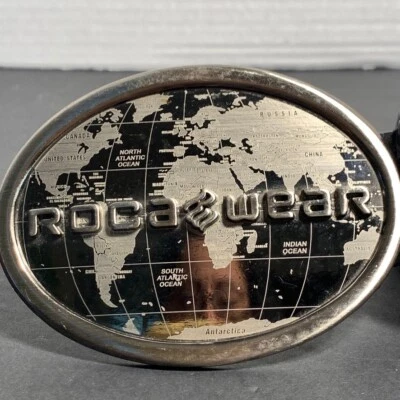 Auténtico Cinturón Rocawear Hebilla MAP Cuero Negro Talla 38 Original Y2k De Colección Foto 1 de 4