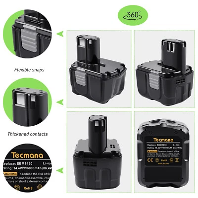 TECMANA 6,0Ah 14,4V Li-ion Batterie pour Hitachi BCL1415 BCL1430 EBL1430 EBM1430 326236
