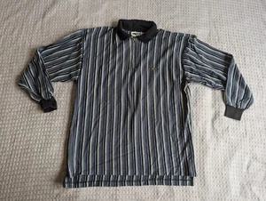 212 Degrees Polo Shirt Men Large Blue Black Striped 1/4 Zip Long Sleeve Vintage - Picture 1 of 10